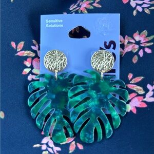 Green Leaf Earrings with Gold Accents